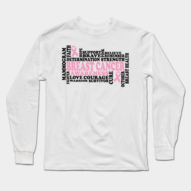 I Can Fight Cancer - Breast Cancer Support  - Survivor - Awareness Light Pink Ribbon Black Font Long Sleeve T-Shirt by Color Me Happy 123